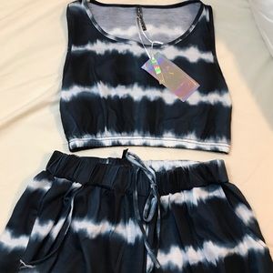 SOLD • Blue Tie Dye Two Piece Crop and Pants Set